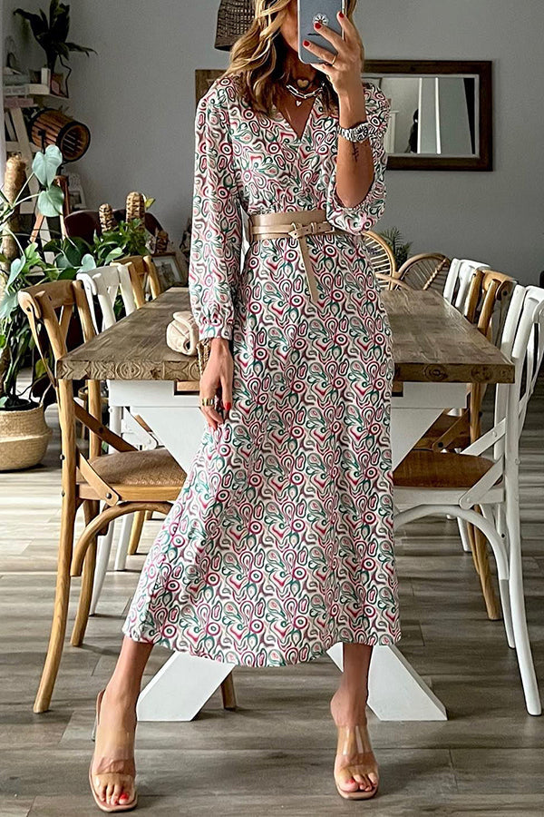 MW | V-Ausschnitt Multi Print Midikleid