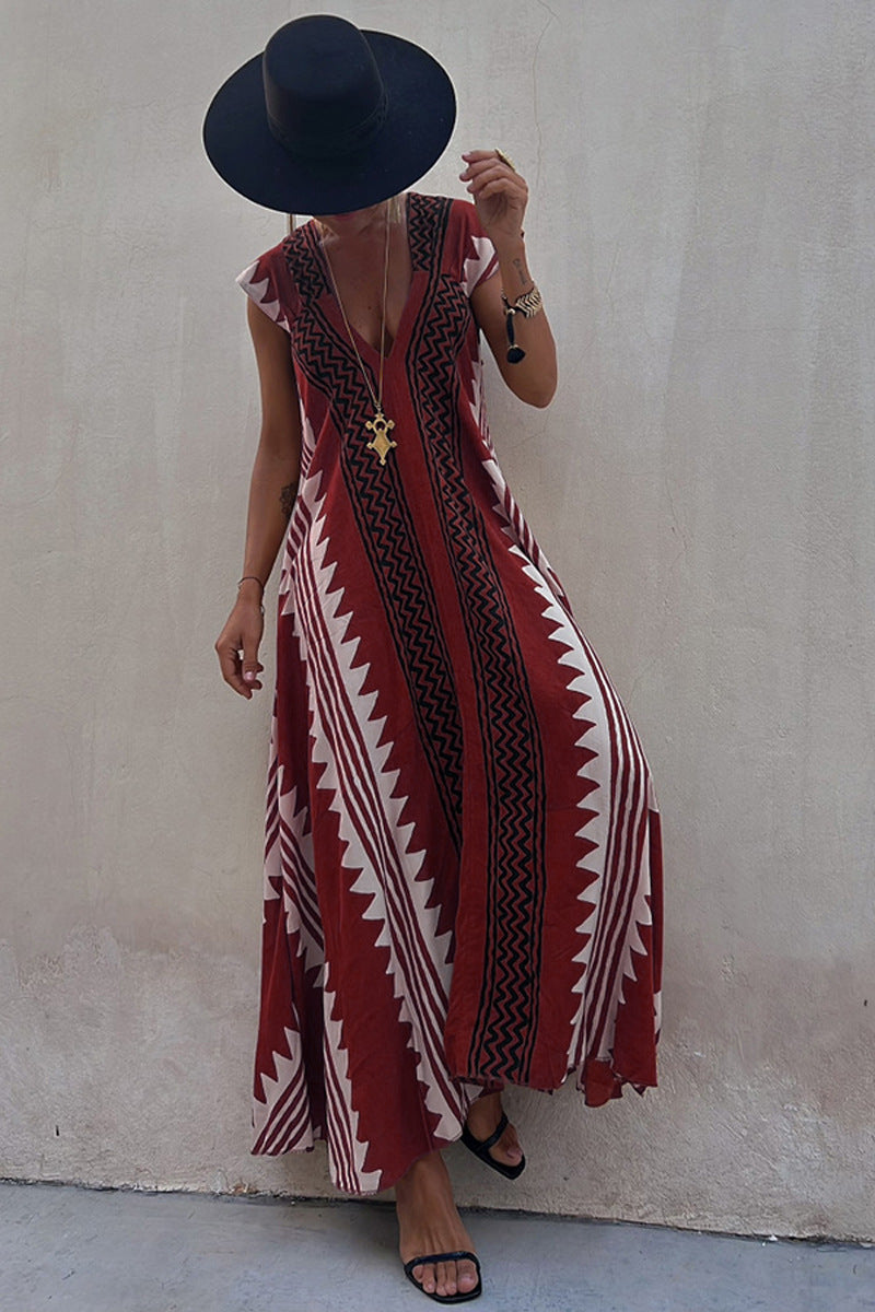 MW | Strandtermine Ethnodruck Maxikleid in A-Linie