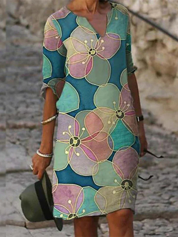 EM | Bedrucktes Midikleid mit V-Ausschnitt