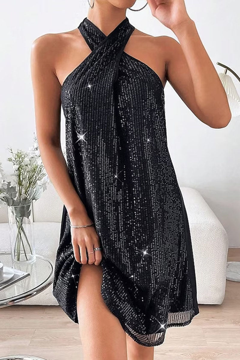MW | Halter Off Shoulder Sexy Paillettenkleid