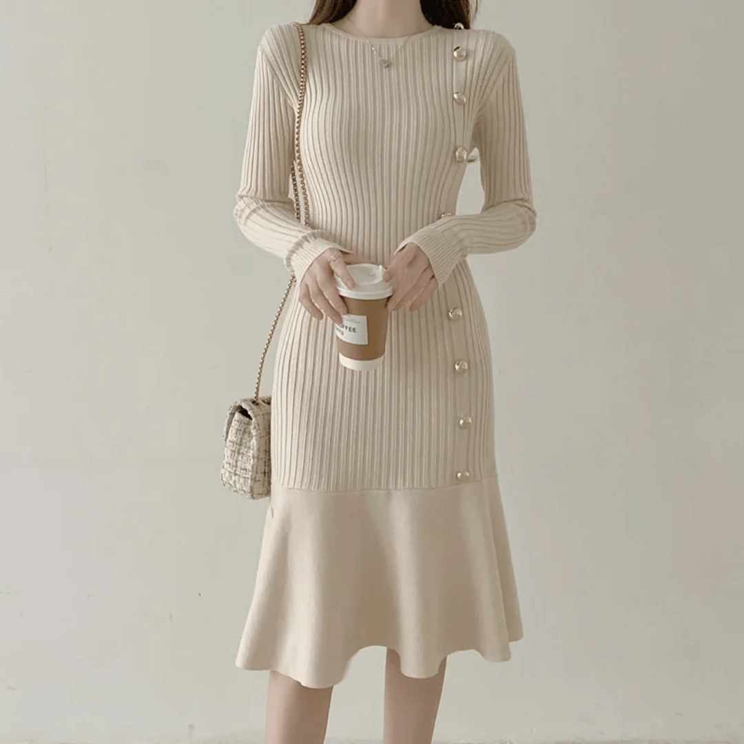 MW | elegantes geripptes Midikleid für Damen