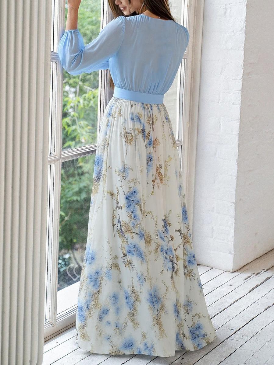 MW | Atemberaubendes Maxikleid mit Blumenmuster und V-Ausschnitt