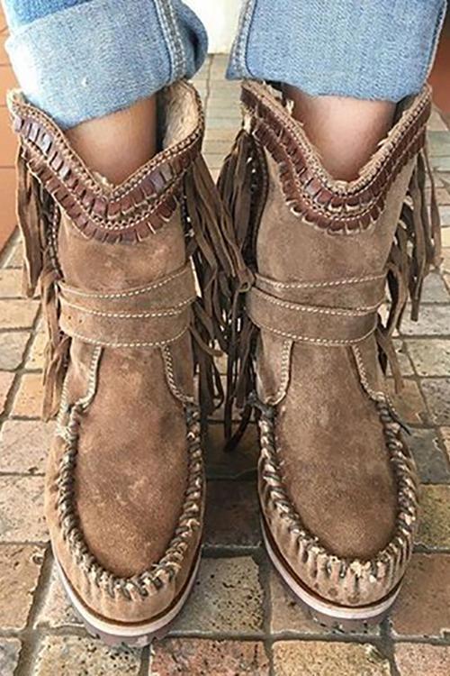 EM | Mokassin-Stiefel aus Wildleder mit Fransen