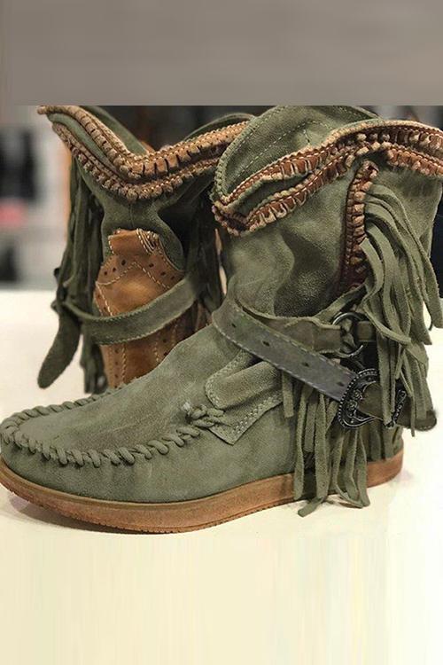 EM | Mokassin-Stiefel aus Wildleder mit Fransen