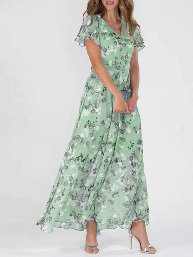 EM | Maxikleid mit gerüschten Ärmeln und Blumenmuster