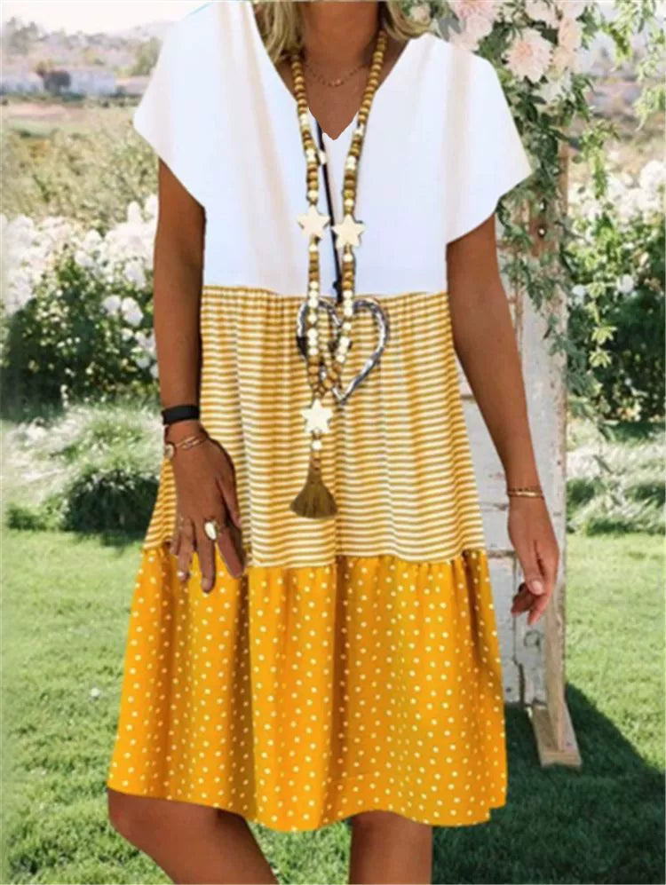 EM | 3-farbiges Lockeres Midikleid