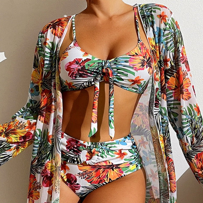 EM | 3-teiliger geblümter Bikini mit Cover-up