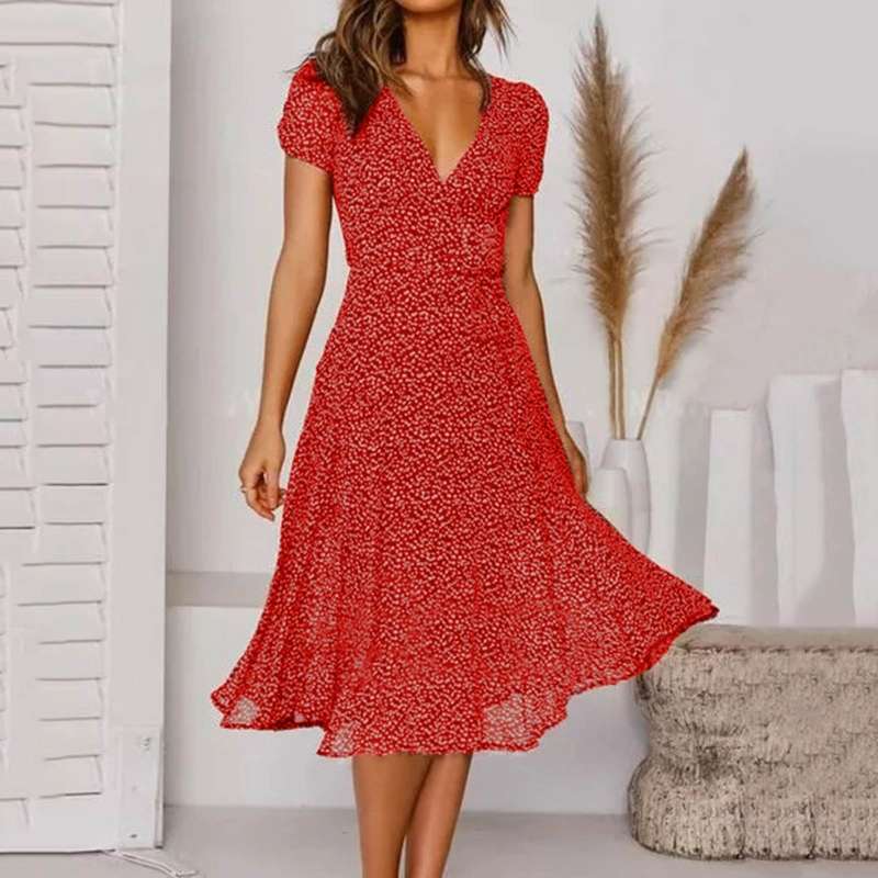 EM | V-Ausschnitt Wickel-Midikleid