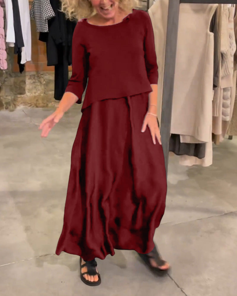 MW | Zweiteiliges Set mit trägerlosem Kleid und einfarbigem Oberteil