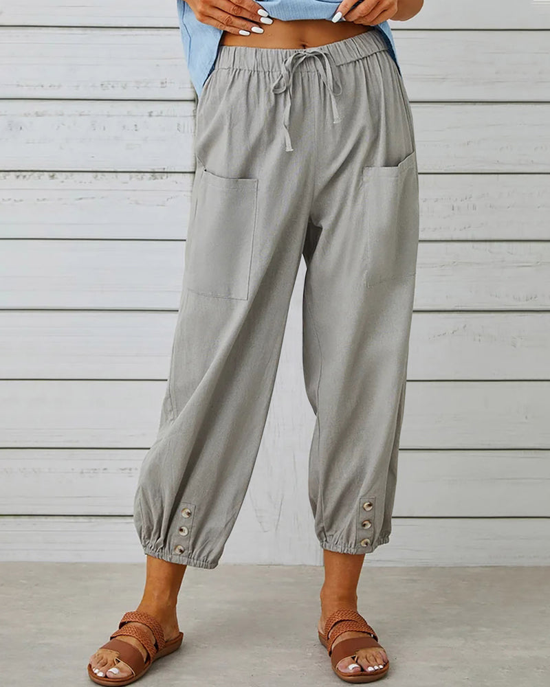 EM | Bequeme Cargohose mit Kordelzug und Knöpfen