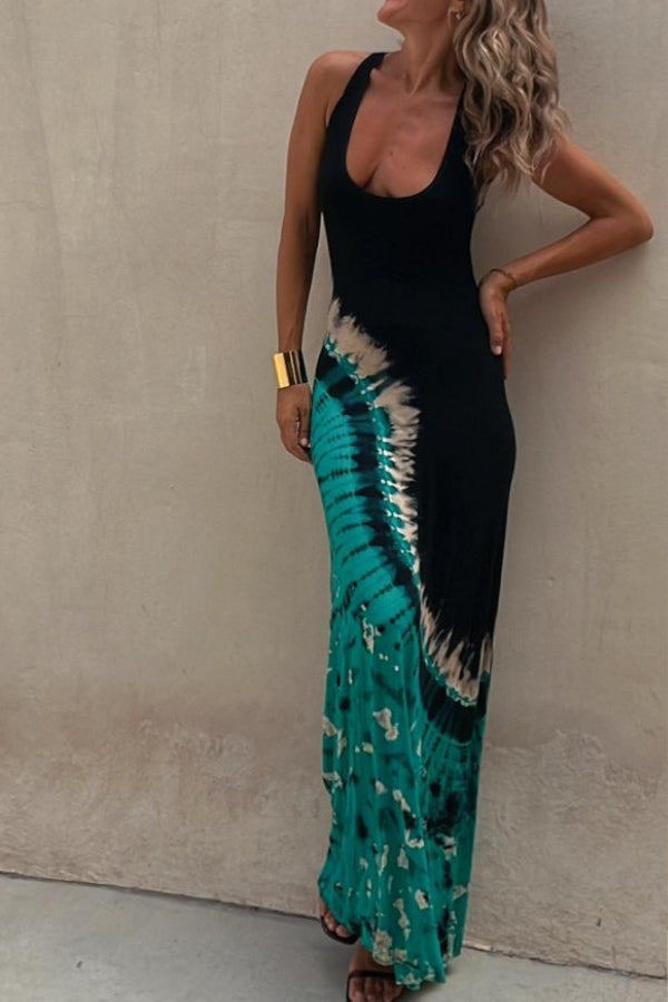 MW | Starry Sky Tie-dye-print Stretch-Rücken Maxikleid