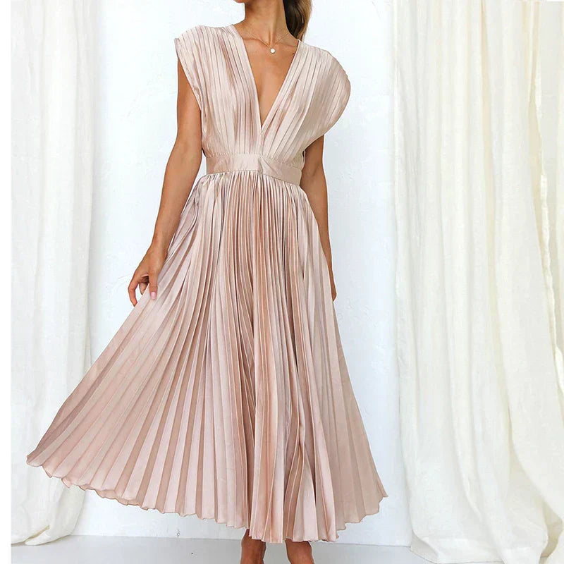MW | Maxikleid mit V-Ausschnitt und Falten