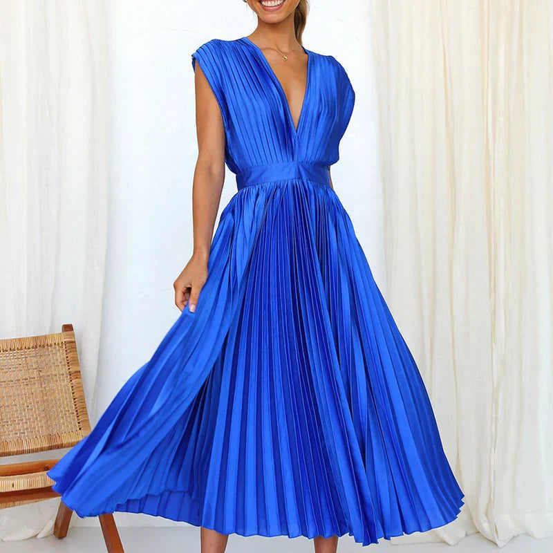MW | Maxikleid mit V-Ausschnitt und Falten