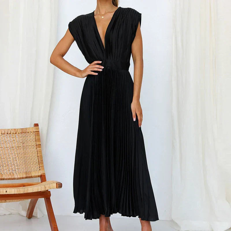 MW | Maxikleid mit V-Ausschnitt und Falten