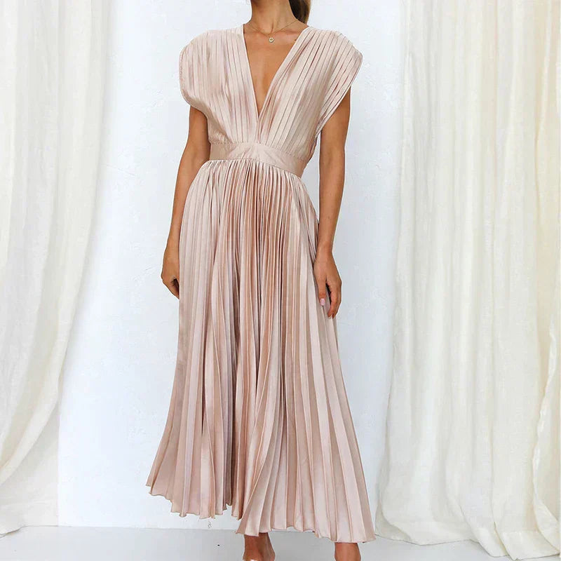 MW | Maxikleid mit V-Ausschnitt und Falten