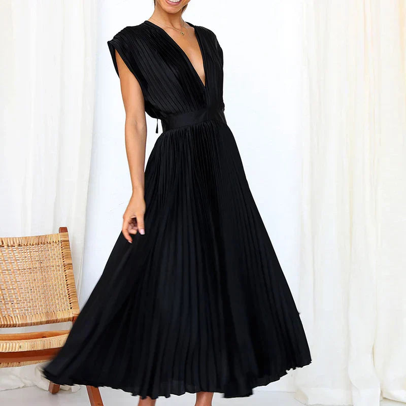 MW | Maxikleid mit V-Ausschnitt und Falten