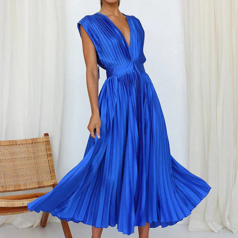 MW | Maxikleid mit V-Ausschnitt und Falten