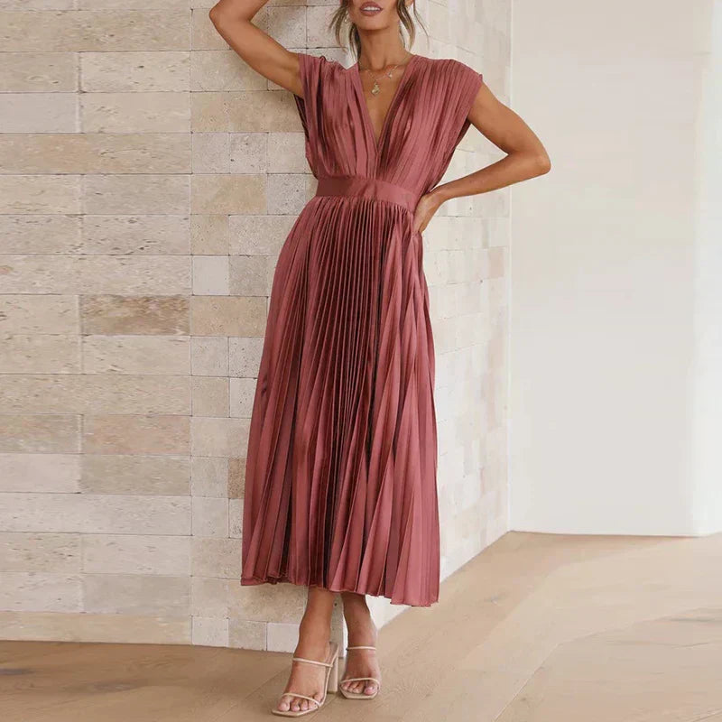 MW | Maxikleid mit V-Ausschnitt und Falten