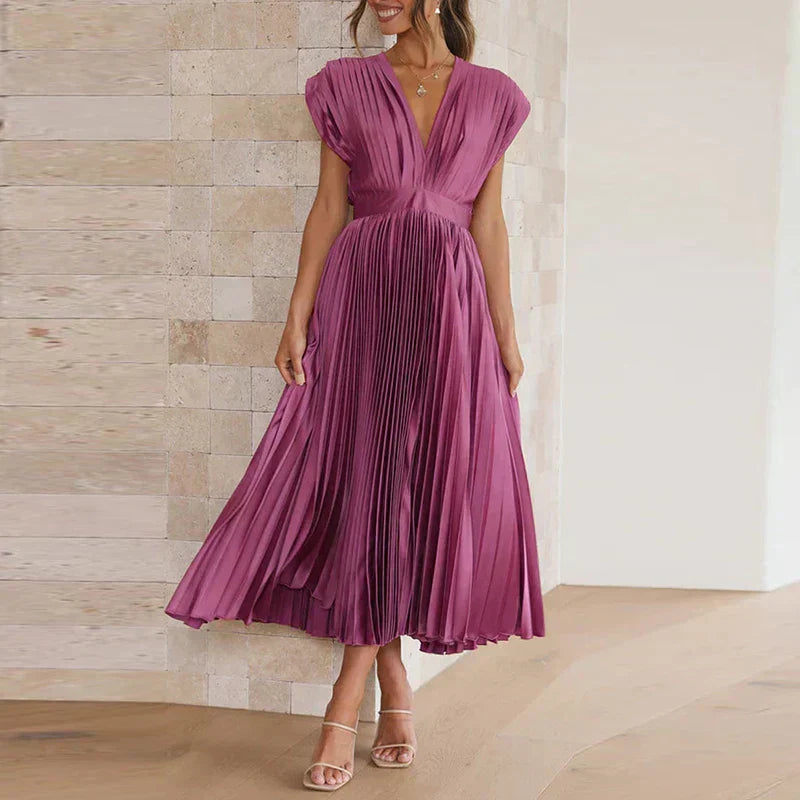 MW | Maxikleid mit V-Ausschnitt und Falten
