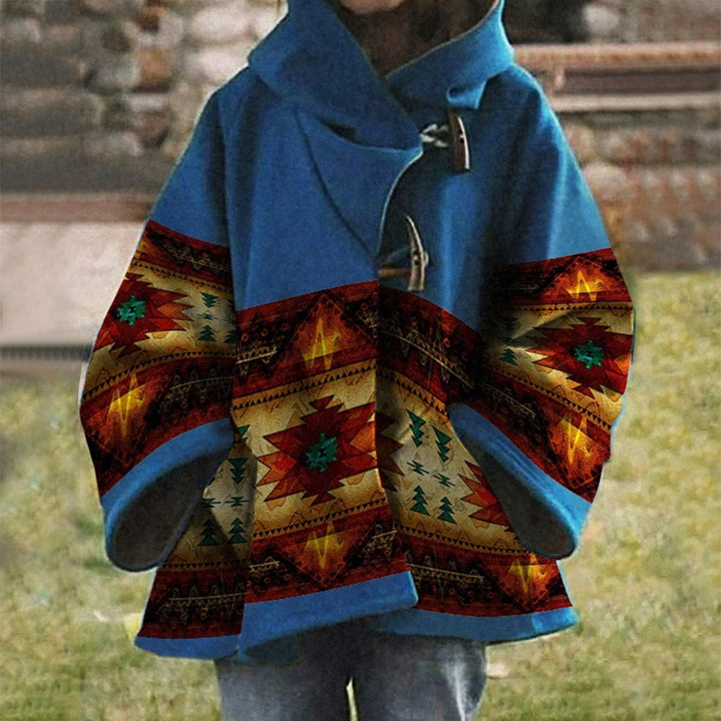EM | Boho Tribal gemusterter Mantel mit Kapuze