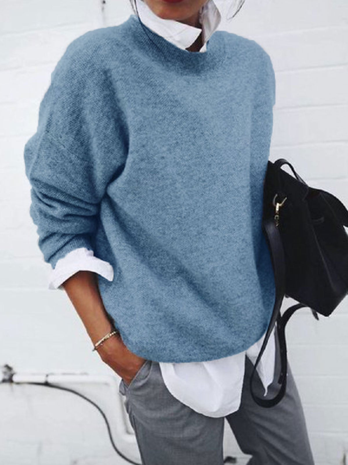 EM | Lässiger Strickpullover mit Rundhalsausschnitt