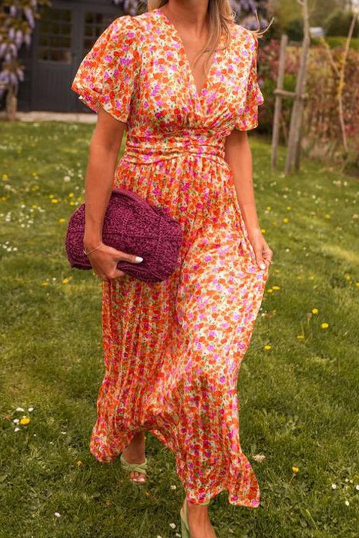 Cella - Langes Kleid mit V-Ausschnitt