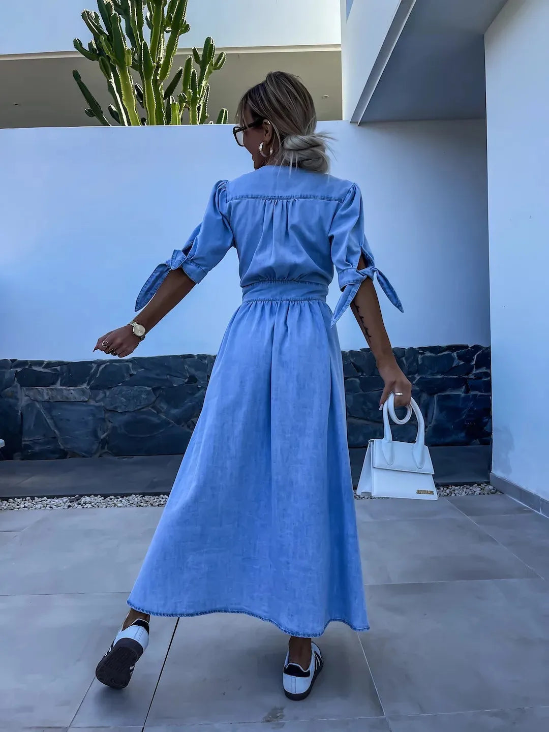 MW | stylisches lässiges Maxikleid mit Knöpfen in Blau