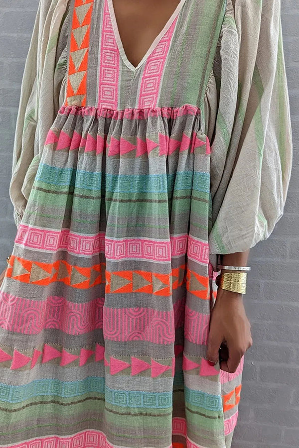 MW | Whisked Away Geometrische Farbe Block gedruckt A-Linie Midi Kleid