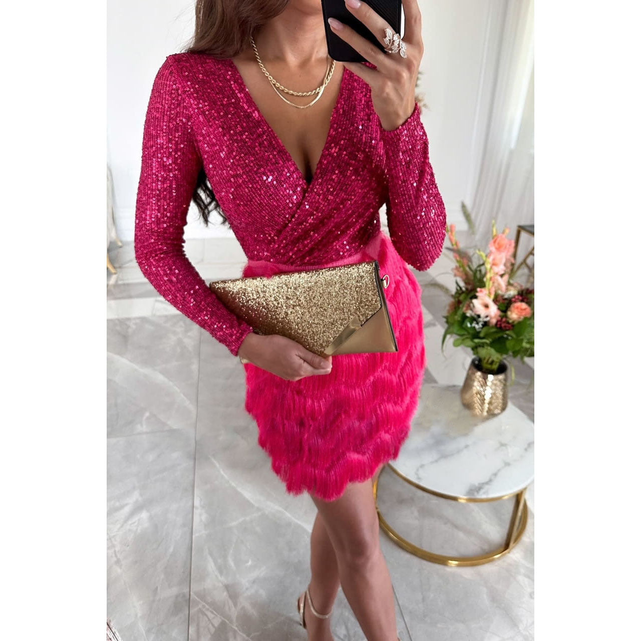 MW | elegantes Glitzer-Minikleid für Frauen