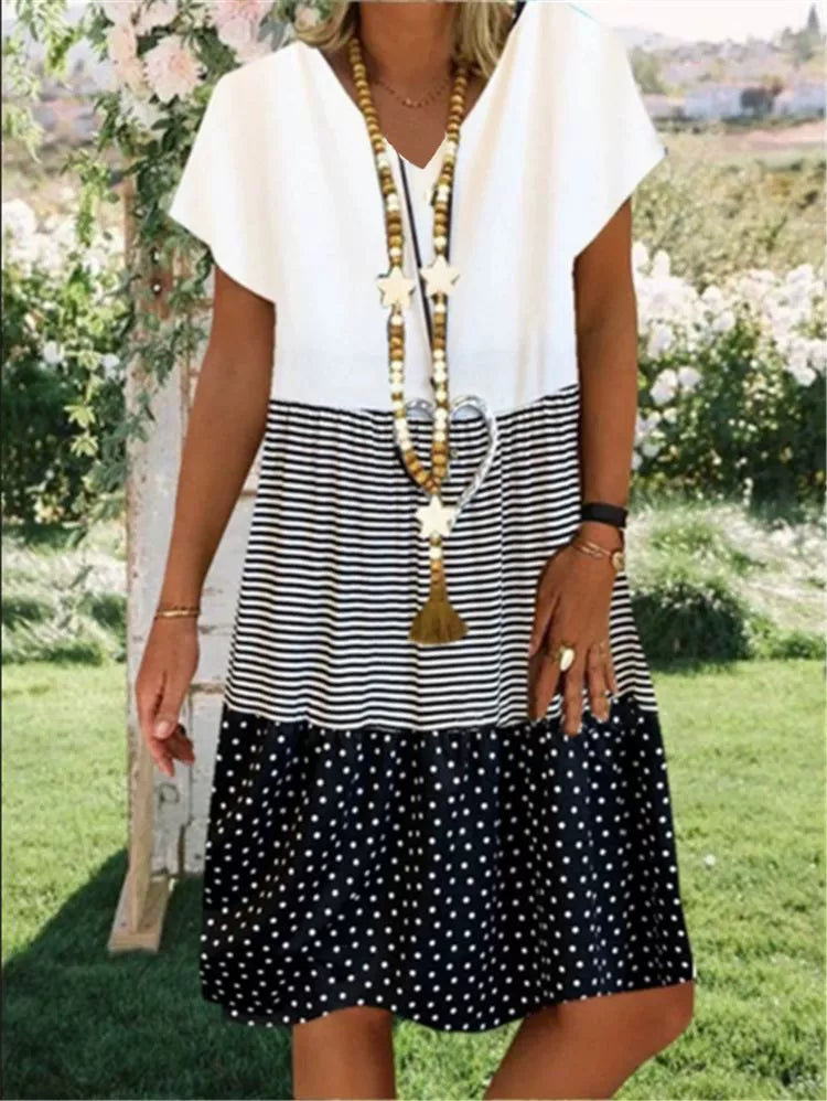 EM | 3-farbiges Lockeres Midikleid