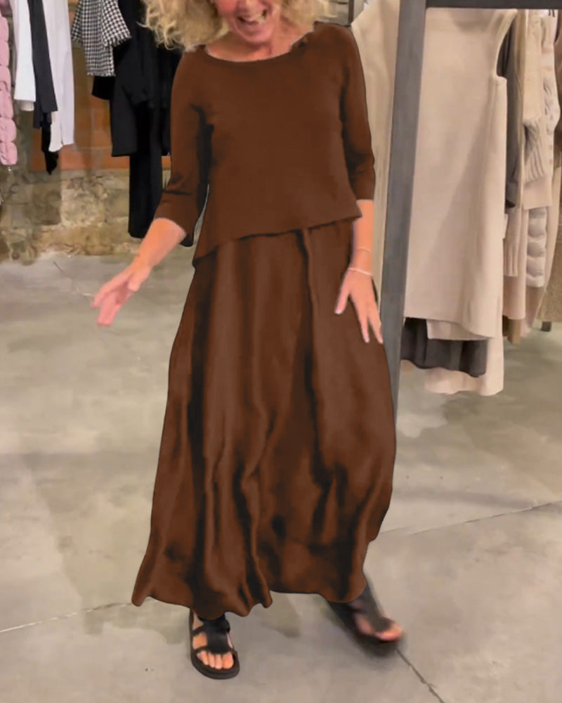 MW | Zweiteiliges Set mit trägerlosem Kleid und einfarbigem Oberteil