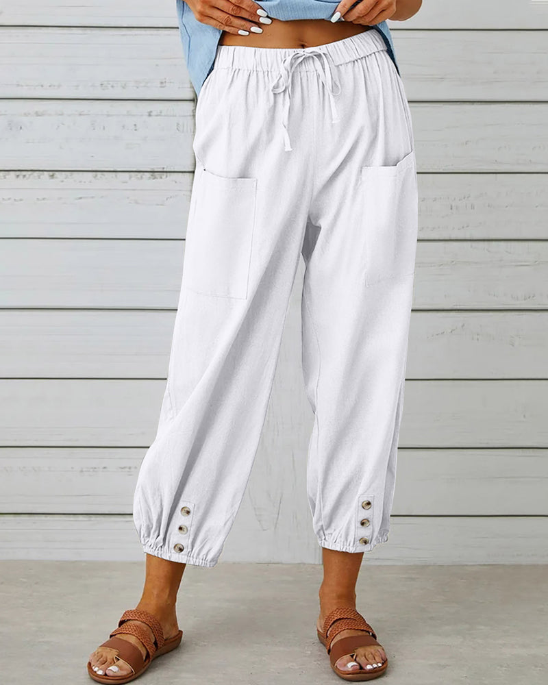 EM | Bequeme Cargohose mit Kordelzug und Knöpfen
