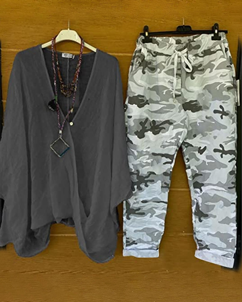 EM | Set aus Hose und Bluse mit Tarnmuster