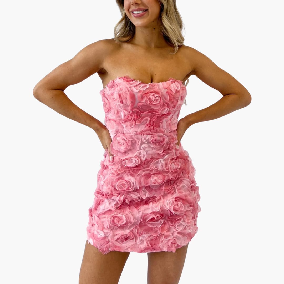 MW | Damen trägerloses Minikleid mit floraler Struktur für den Sommer