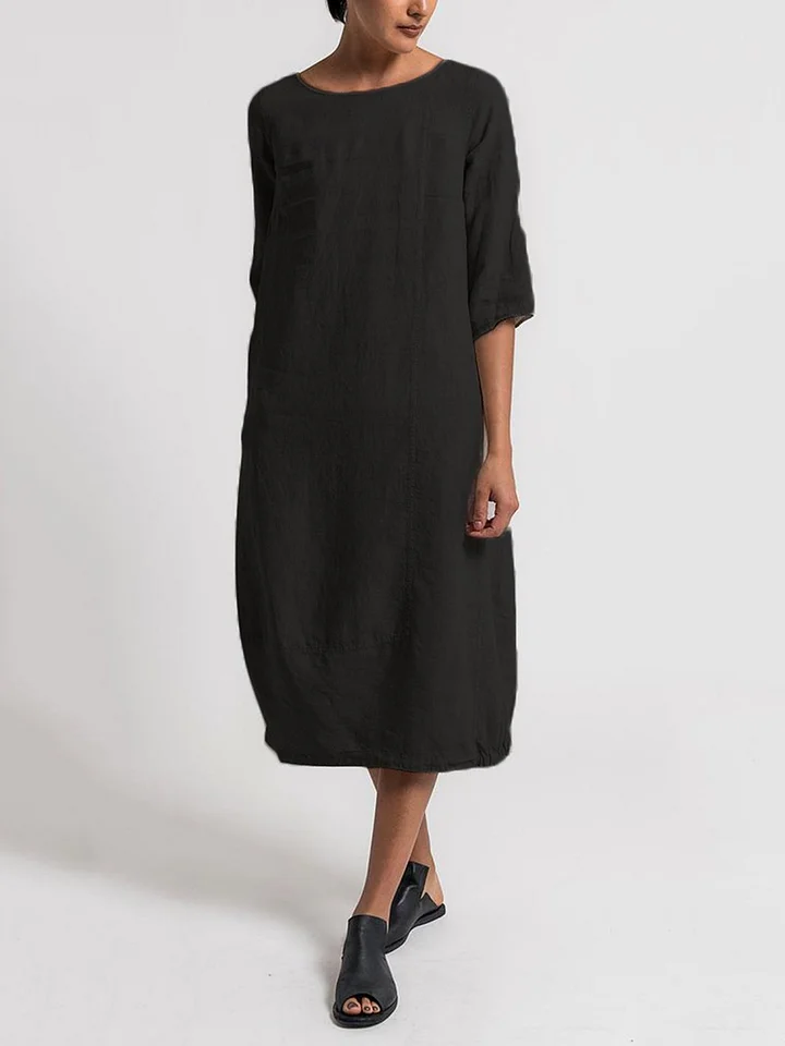 EM | Alice – Lässiges, einfarbiges Freizeitkleid mit Rundhalsausschnitt und 3/4-Ärmeln