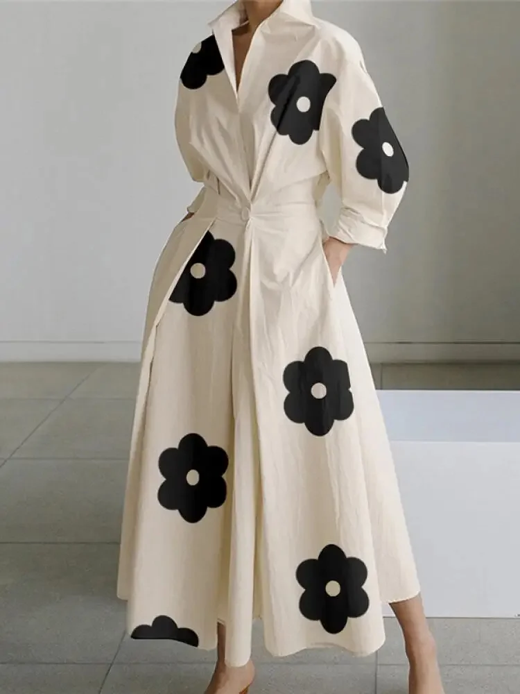 EM | Naila – Taillenlanges Maxikleid mit Temperament-Print