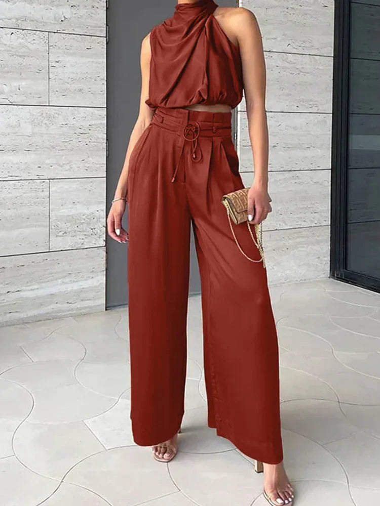 EM | Crop-Top mit Neckholder-Ausschnitt und weites Bein-Set