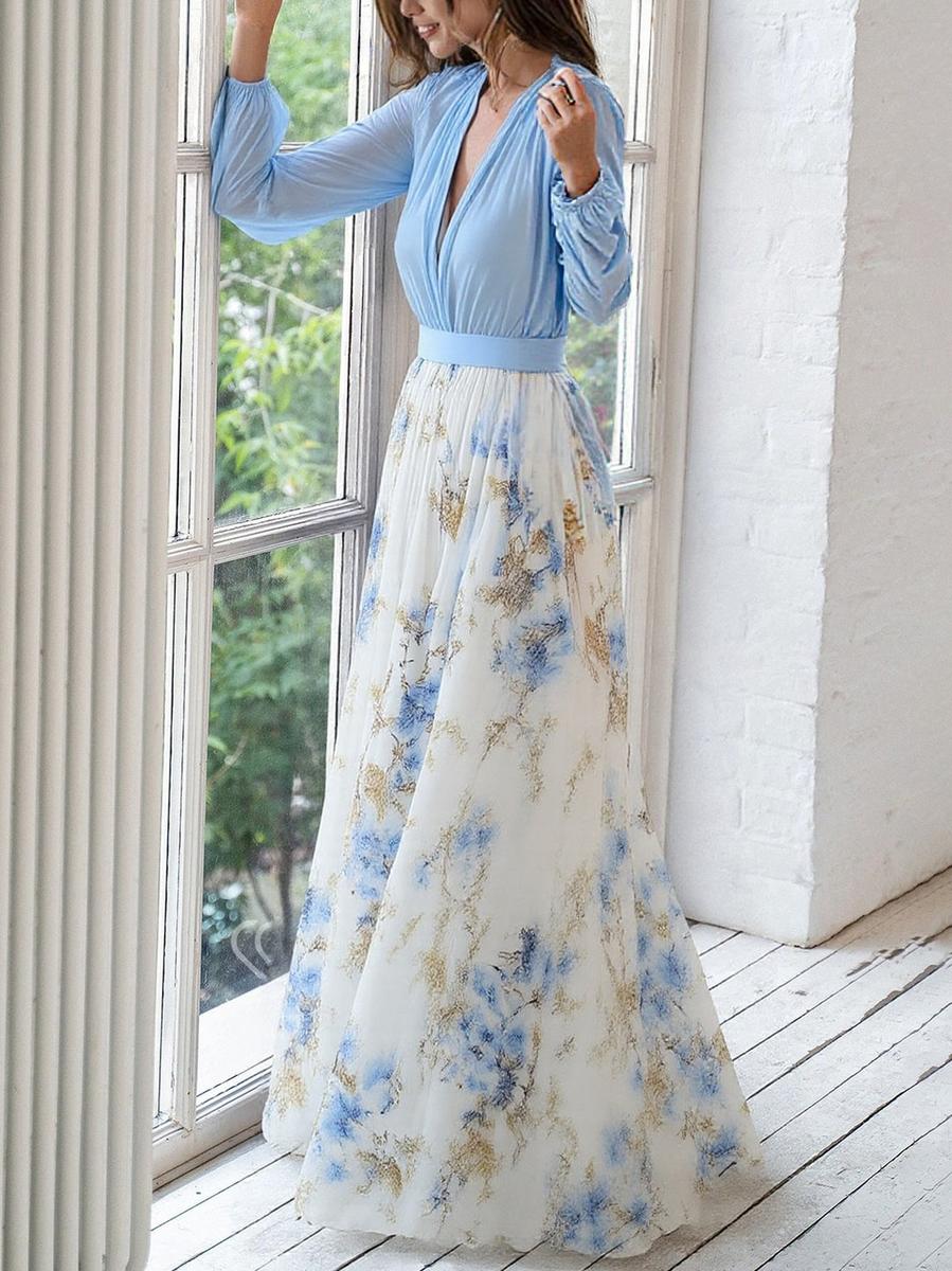 MW | Atemberaubendes Maxikleid mit Blumenmuster und V-Ausschnitt