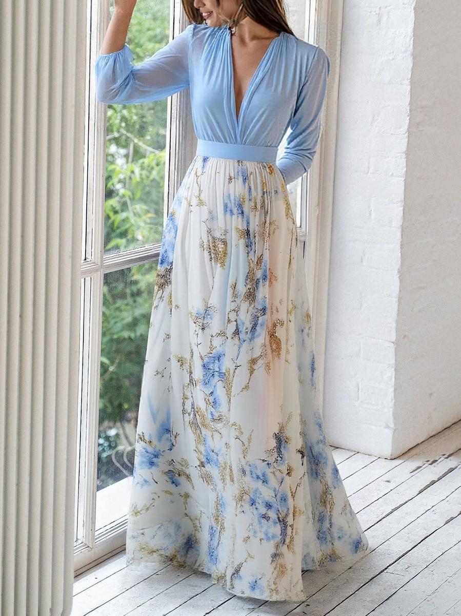 MW | Atemberaubendes Maxikleid mit Blumenmuster und V-Ausschnitt