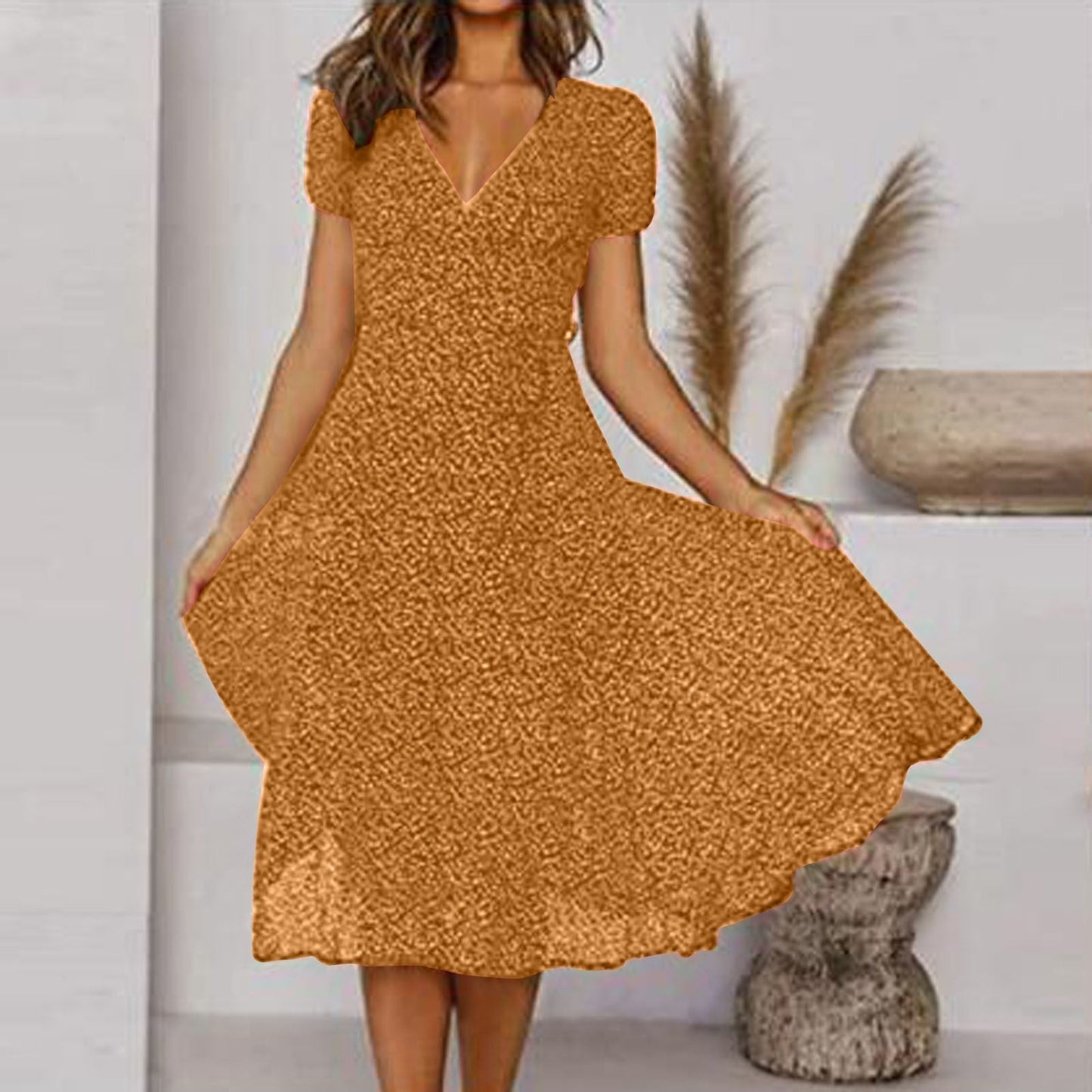 EM | V-Ausschnitt Wickel-Midikleid