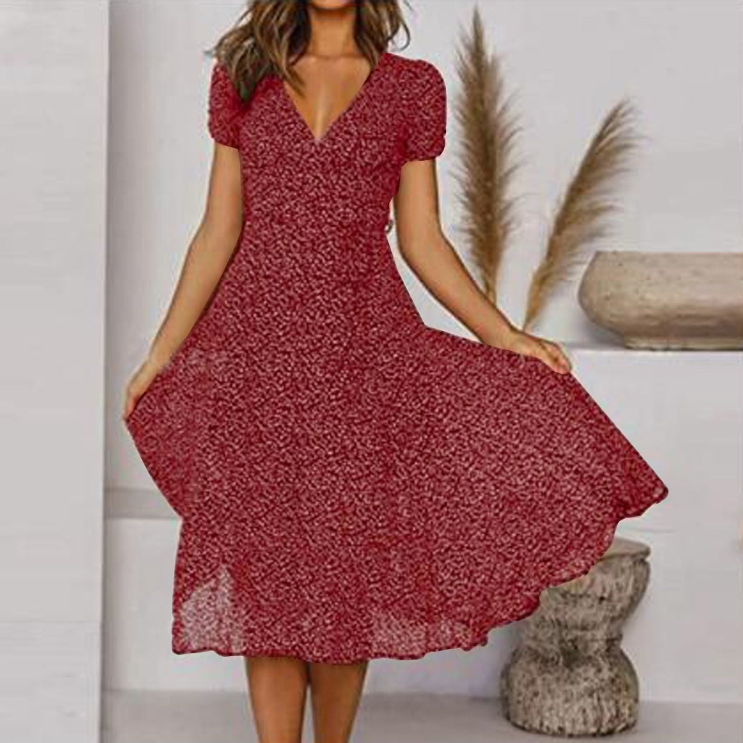 EM | V-Ausschnitt Wickel-Midikleid