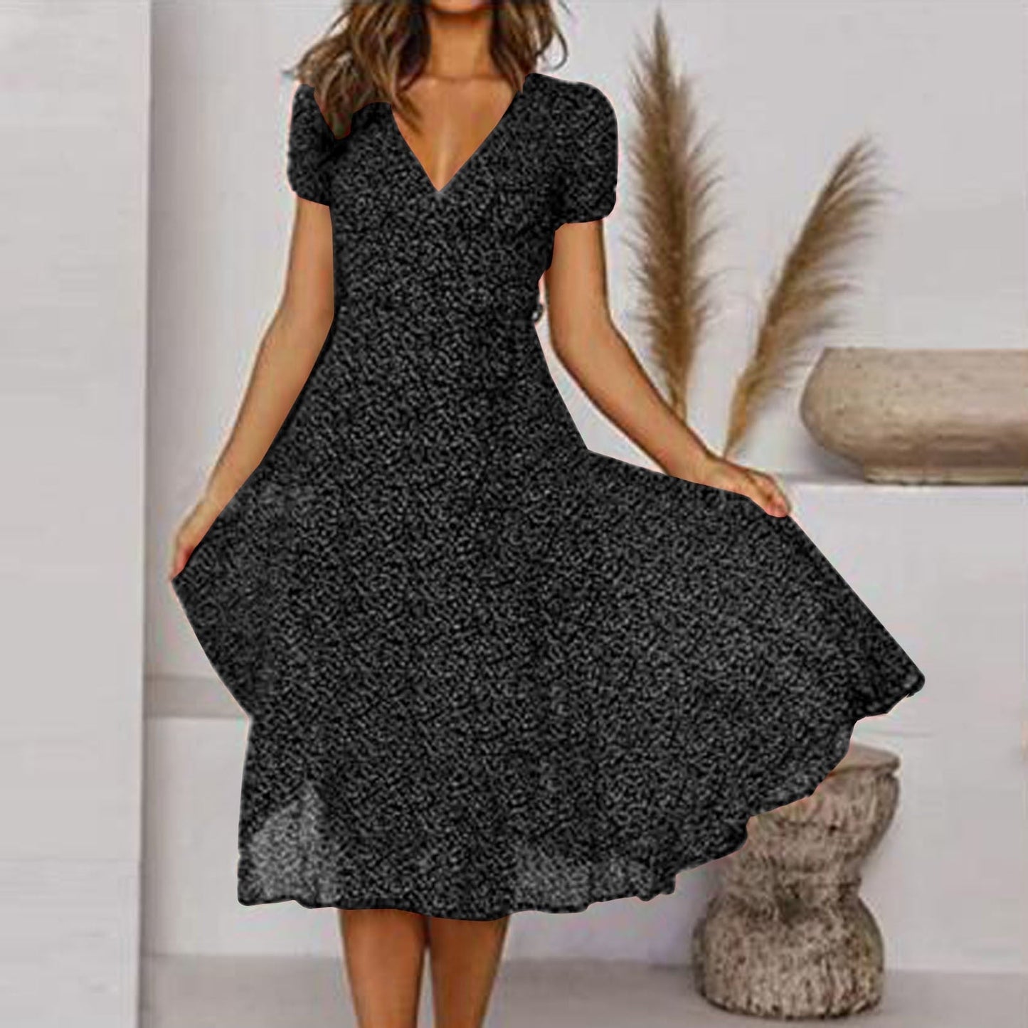 EM | V-Ausschnitt Wickel-Midikleid