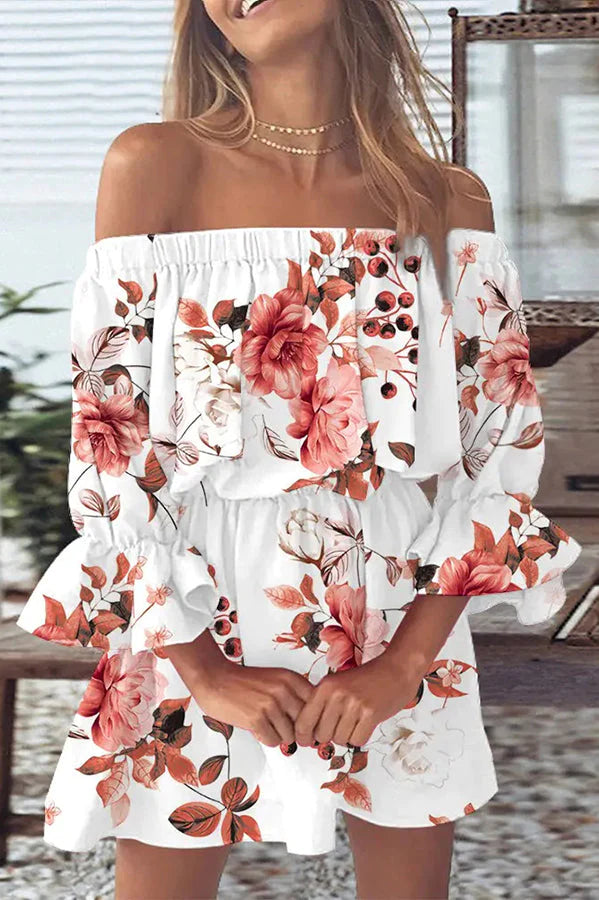 MW | It All Begins with Love Bedrucktes schulterfreies Minikleid