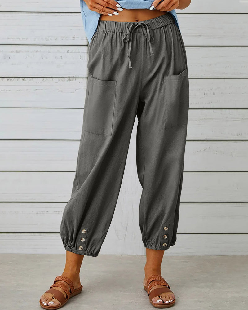 EM | Bequeme Cargohose mit Kordelzug und Knöpfen