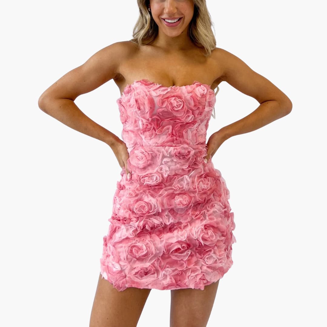 MW | Damen trägerloses Minikleid mit floraler Struktur für den Sommer