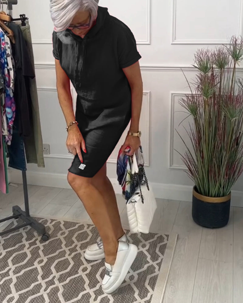 MW | Lässiges Kleid mit Kapuze und kurzen Ärmeln