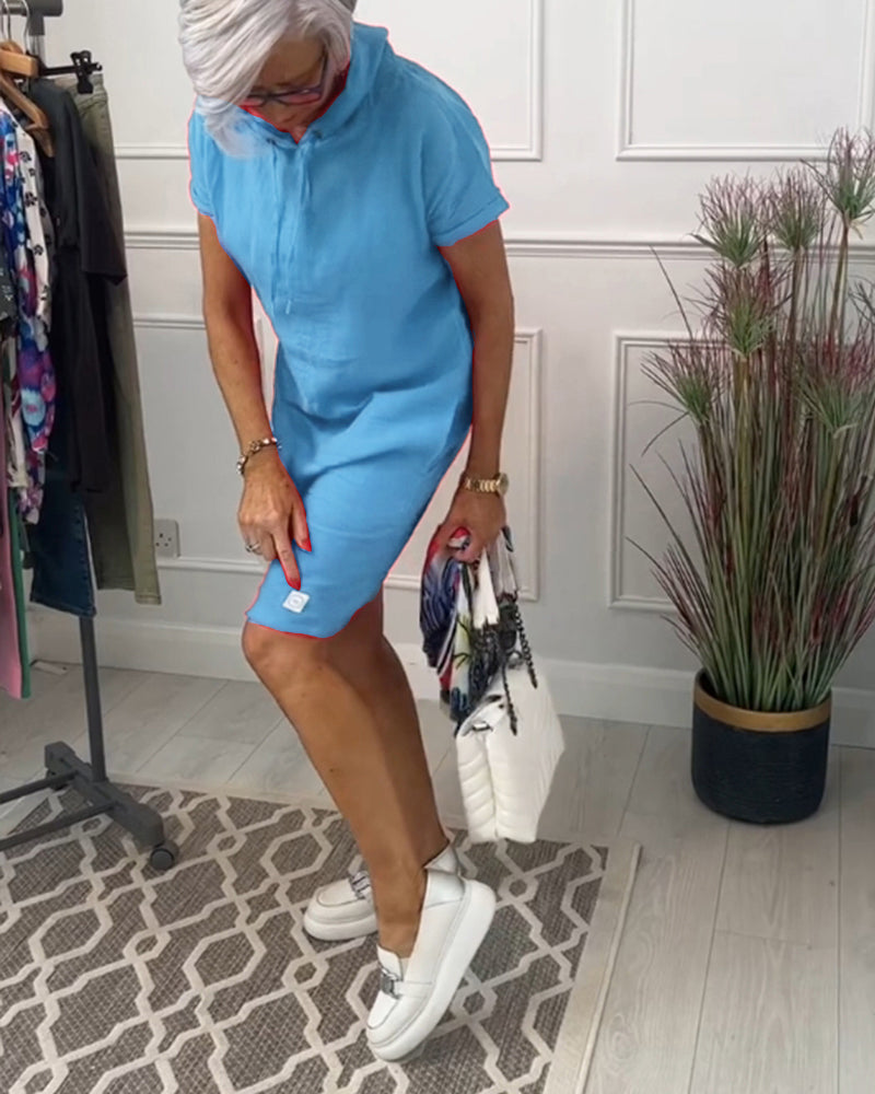 MW | Lässiges Kleid mit Kapuze und kurzen Ärmeln
