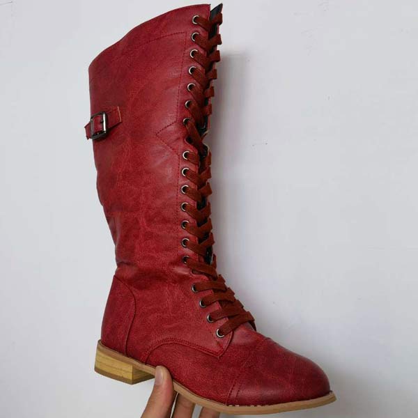 EM | Vintage-Kniehohe Schnürstiefel