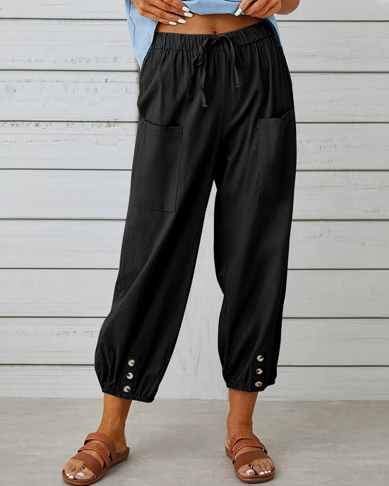 EM | Bequeme Cargohose mit Kordelzug und Knöpfen