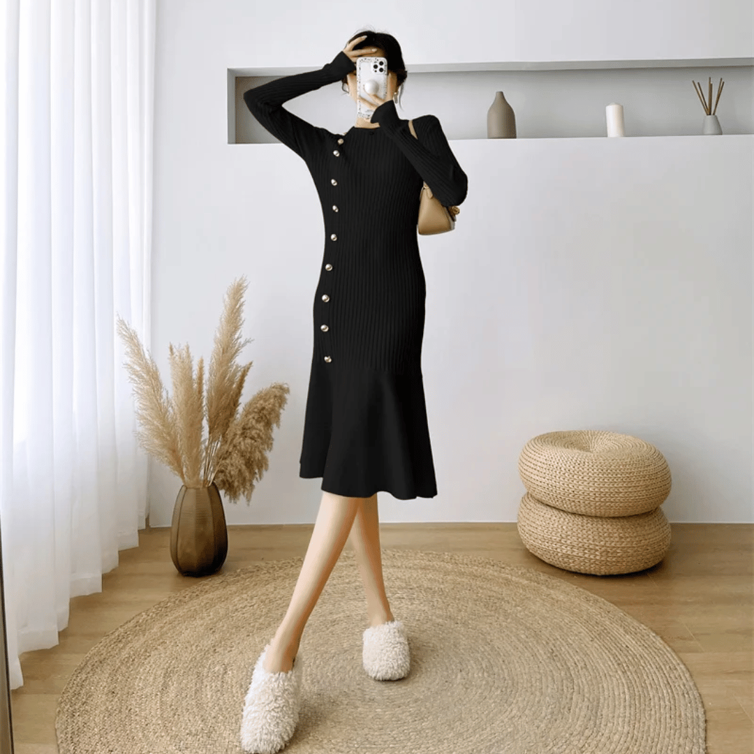 MW | elegantes geripptes Midikleid für Damen